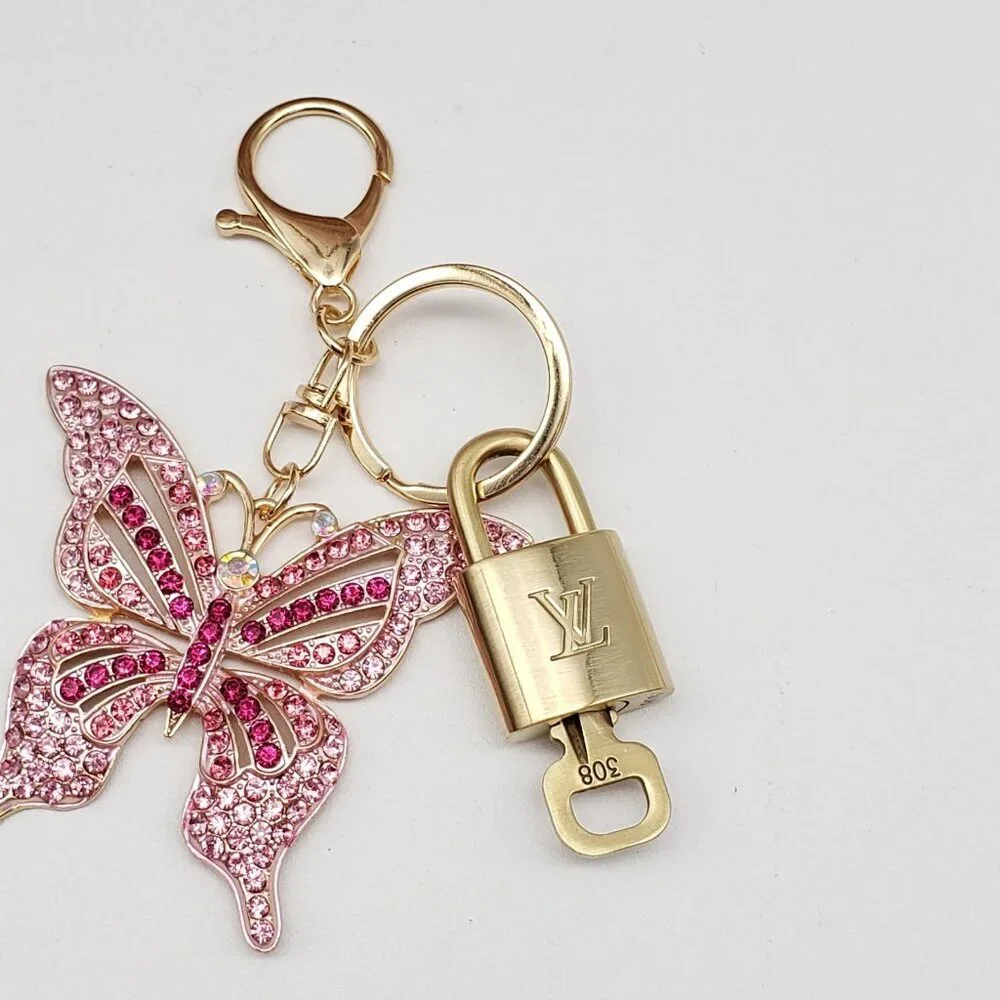 Authentic Louis Vuitton Lock & Key with Unbranded Butterfly Charm, Keychain - Picture 6 of 7
